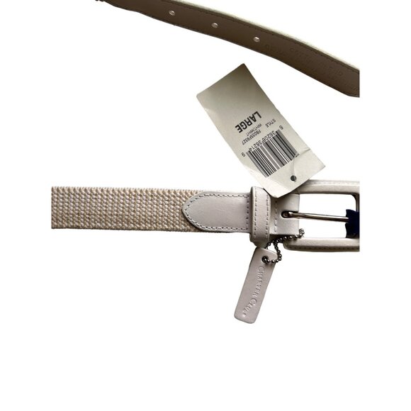 Charter club White & Tan Cotton Blend Genuine Bonded Leather Belt - Picture 2 of 5